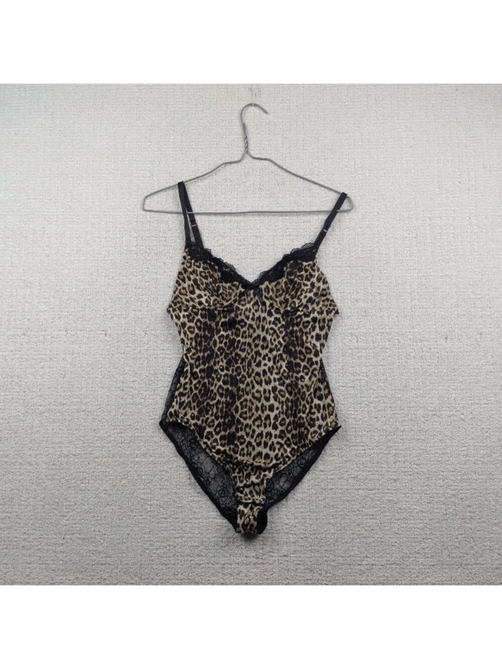 Y2K Blush Leopard Bodysuit Lingerie Black Lace Coquette Sexy Glam Wom Sz M
